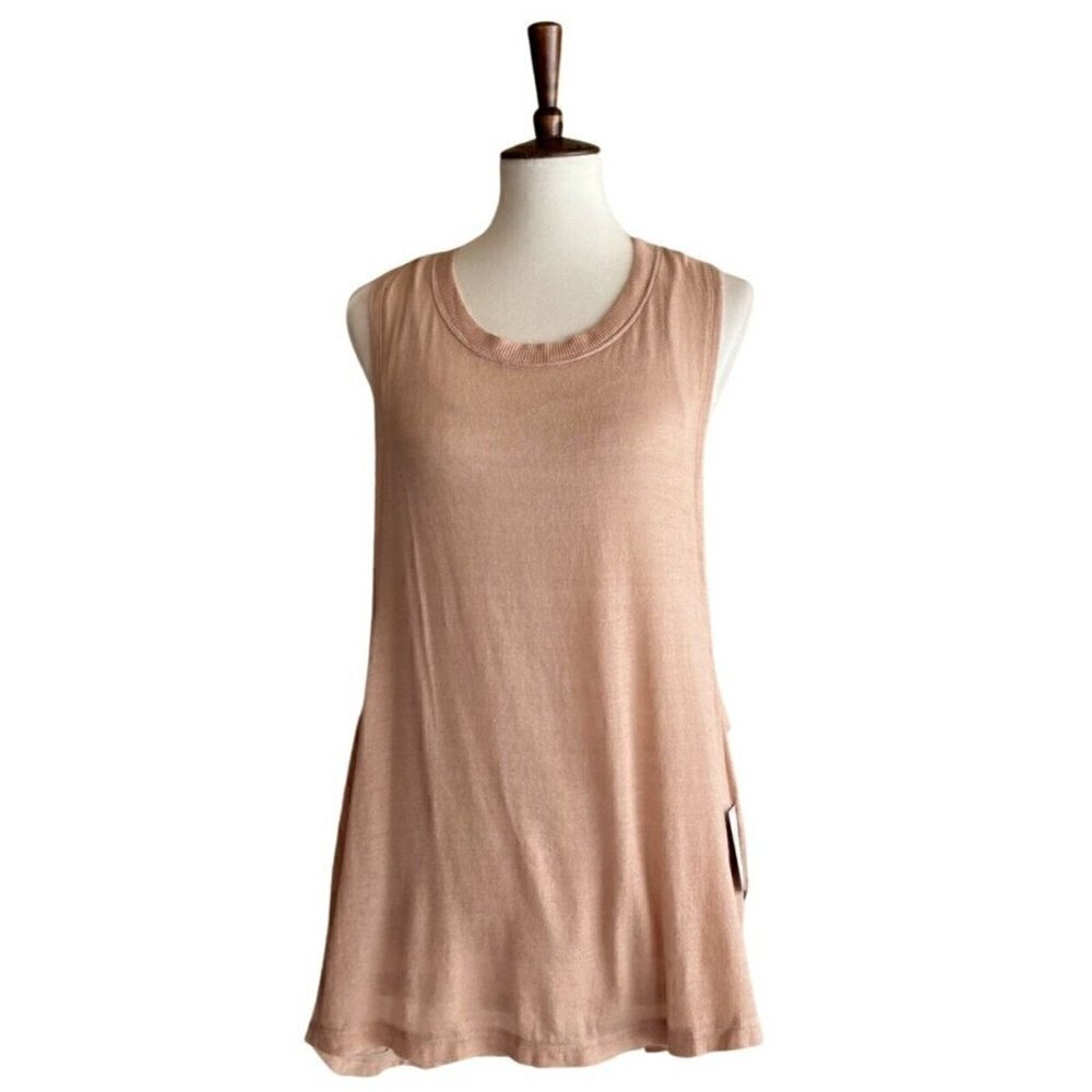 NWT FREE People Tank Top Double Twist Back 2 Layer Peach Ivory combo Size L